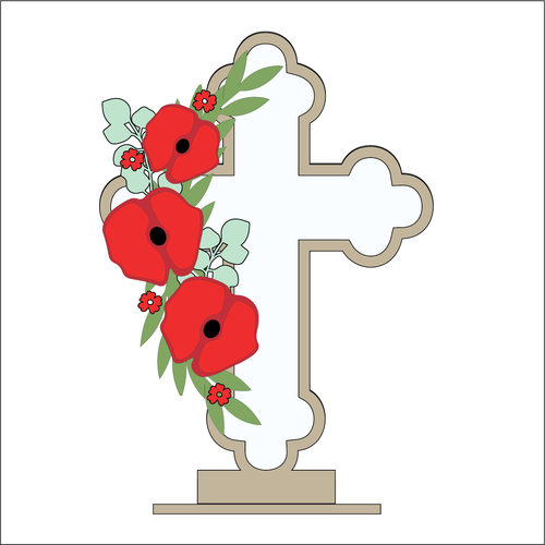 OL4638 - MDF and Acrylic Cross - Freestanding or Hanging/no holes - Acrylic white, or clear or MDF Cross - Poppy - Olifantjie - Wooden - MDF - Lasercut - Blank - Craft - Kit - Mixed Media - UK