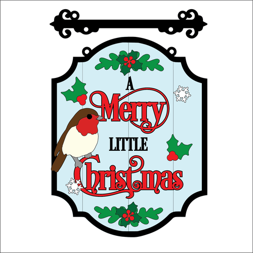 OL5372 - MDF Farmhouse Christmas Hanging Sign Layered Plaque - Robin A Merry Little Christmas - Olifantjie - Wooden - MDF - Lasercut - Blank - Craft - Kit - Mixed Media - UK