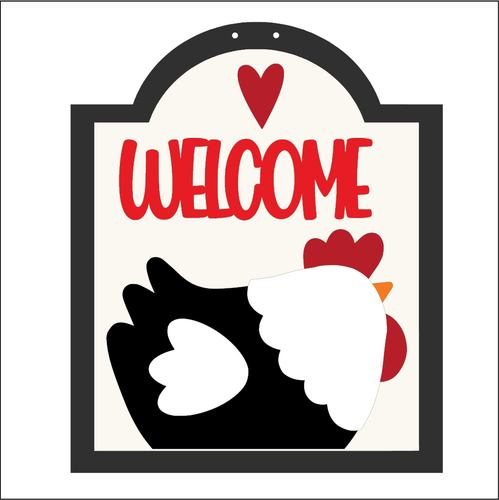 NO689 - MDF 15cm Chicken Welcome Sign - Olifantjie - Wooden - MDF - Lasercut - Blank - Craft - Kit - Mixed Media - UK