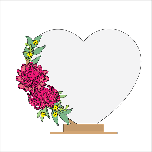OL4349 - MDF Floral Heart - Freestanding or Hanging/no holes - Acrylic white, or clear or MDF Heart - Chrysanthemum - Olifantjie - Wooden - MDF - Lasercut - Blank - Craft - Kit - Mixed Media - UK