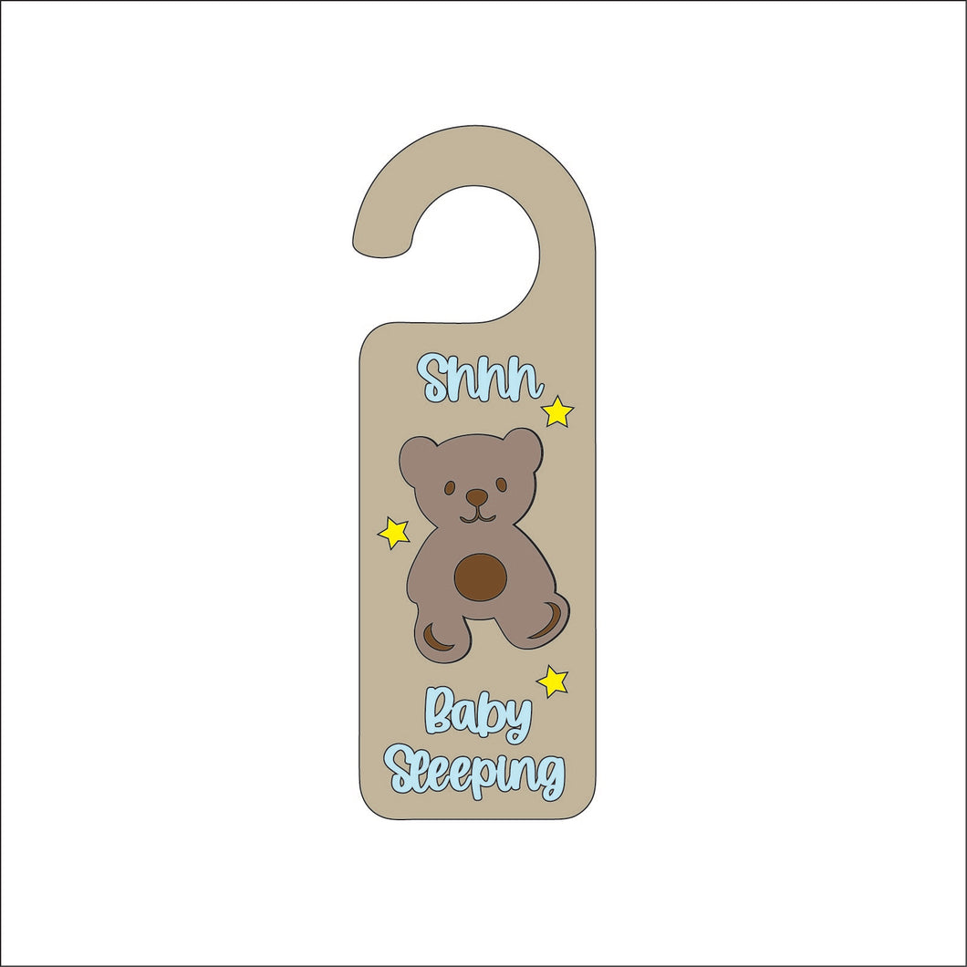 DH042 - Door Hanger - Shhh Baby Sleeping Teddy - Olifantjie - Wooden - MDF - Lasercut - Blank - Craft - Kit - Mixed Media - UK