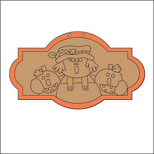 NO178 - MDF 2 Sizes Scarecrow Pumpkin Engraved Sign - Olifantjie - Wooden - MDF - Lasercut - Blank - Craft - Kit - Mixed Media - UK