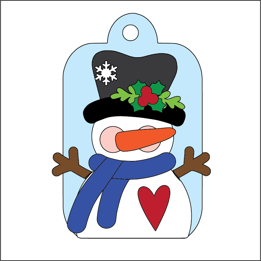 NO367 - MDF 2 Sizes Christmas Hanging Bauble - Snowman Tag - Olifantjie - Wooden - MDF - Lasercut - Blank - Craft - Kit - Mixed Media - UK