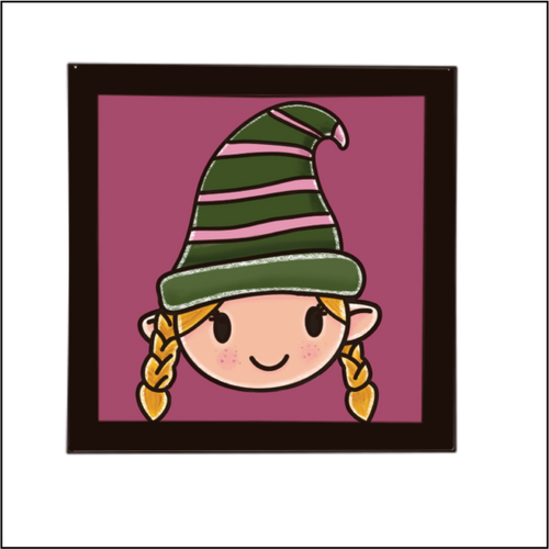 OL5456 - MDF Ladder Insert Tile - Christmas Doodle Character - Girl Female Elf - Olifantjie - Wooden - MDF - Lasercut - Blank - Craft - Kit - Mixed Media - UK