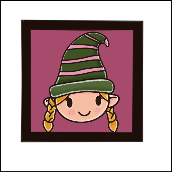 OL5456 - MDF Ladder Insert Tile - Christmas Doodle Character - Girl Female Elf - Olifantjie - Wooden - MDF - Lasercut - Blank - Craft - Kit - Mixed Media - UK