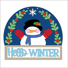 NO760 - MDF Large Snowman Hello Winter Hanging Plaque - Olifantjie - Wooden - MDF - Lasercut - Blank - Craft - Kit - Mixed Media - UK