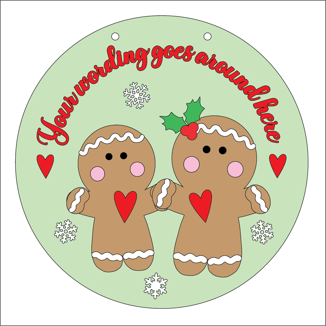 OL5313 - Large Round Personalised Christmas Plaque - Optional Hanging - Couple of Gingerbreads - Olifantjie - Wooden - MDF - Lasercut - Blank - Craft - Kit - Mixed Media - UK