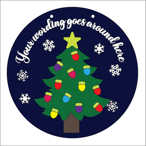 OL5314 - Large Round Personalised Christmas Plaque - Optional Hanging - Lighted Christmas Tree - Olifantjie - Wooden - MDF - Lasercut - Blank - Craft - Kit - Mixed Media - UK