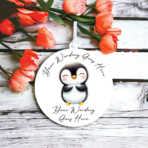 UV861 - Acrylic and UVDTF Personalised Round Hanging  - Penguin 6 - Olifantjie - Wooden - MDF - Lasercut - Blank - Craft - Kit - Mixed Media - UK