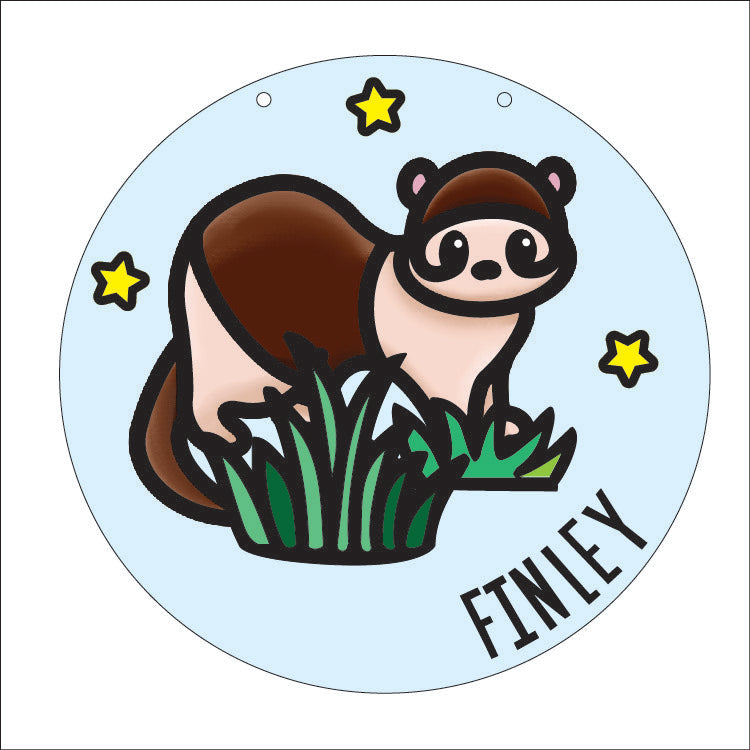 OL4738 - MDF Cut Doodles - Round Scene Personalised Plaque - Pet - Ferret - Olifantjie - Wooden - MDF - Lasercut - Blank - Craft - Kit - Mixed Media - UK