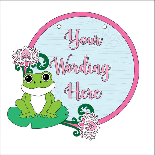 OL5127 - MDF Personalised Small Round hanging layered Plaque Frog Lily Theme - Olifantjie - Wooden - MDF - Lasercut - Blank - Craft - Kit - Mixed Media - UK