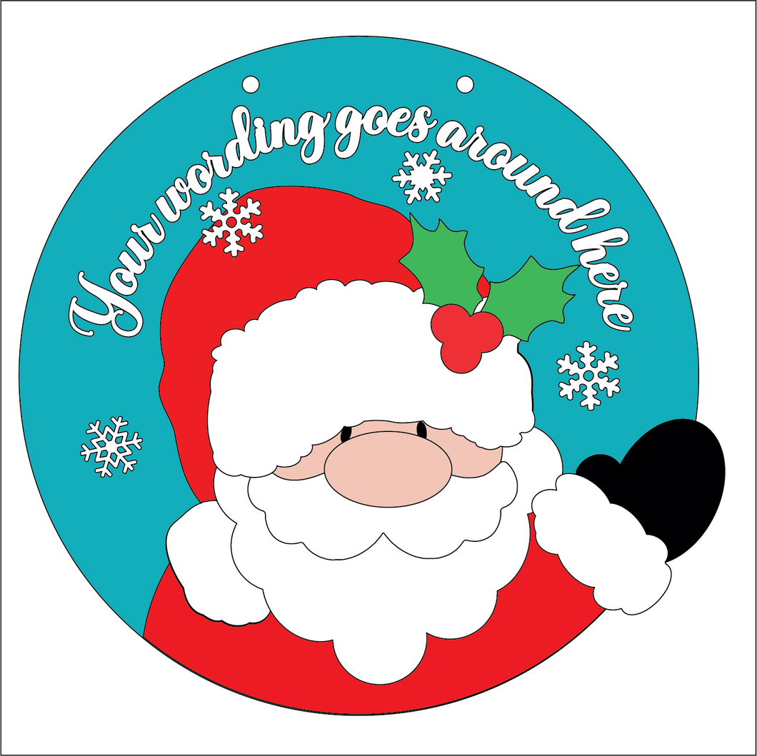 OL5317 - Large Round Personalised Christmas Plaque - Optional Hanging - Father Christmas Santa Claus - Olifantjie - Wooden - MDF - Lasercut - Blank - Craft - Kit - Mixed Media - UK