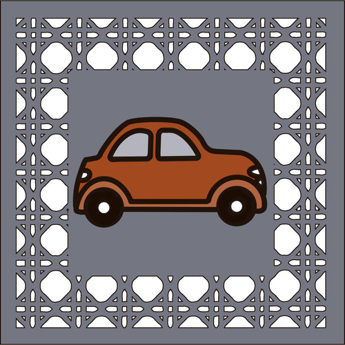 OL4384 - MDF Rattan effect square plaque with vehicle doodle - Car - Olifantjie - Wooden - MDF - Lasercut - Blank - Craft - Kit - Mixed Media - UK