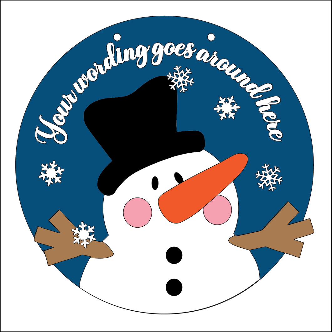 OL5318 - Large Round Personalised Christmas Plaque - Optional Hanging - Hands out Snowman - Olifantjie - Wooden - MDF - Lasercut - Blank - Craft - Kit - Mixed Media - UK