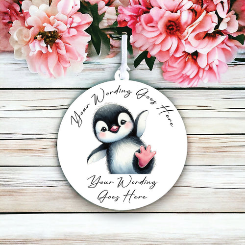 UV858 - Acrylic and UVDTF Personalised Round Hanging  - Penguin 3 - Olifantjie - Wooden - MDF - Lasercut - Blank - Craft - Kit - Mixed Media - UK