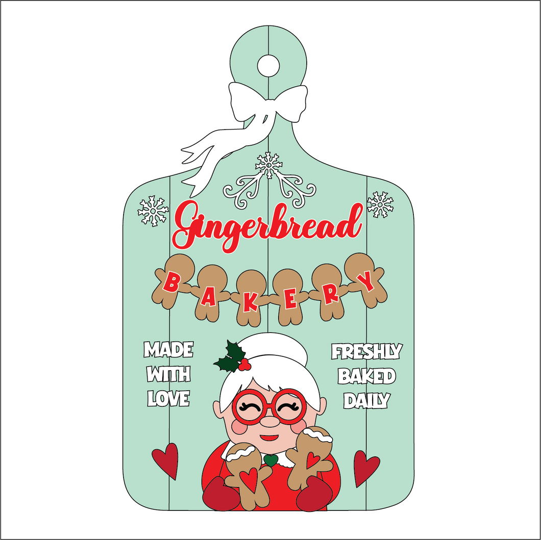 OL5321 - Large Chopping Board Christmas Plaque - Mrs Claus Gingerbread Bakery - Olifantjie - Wooden - MDF - Lasercut - Blank - Craft - Kit - Mixed Media - UK