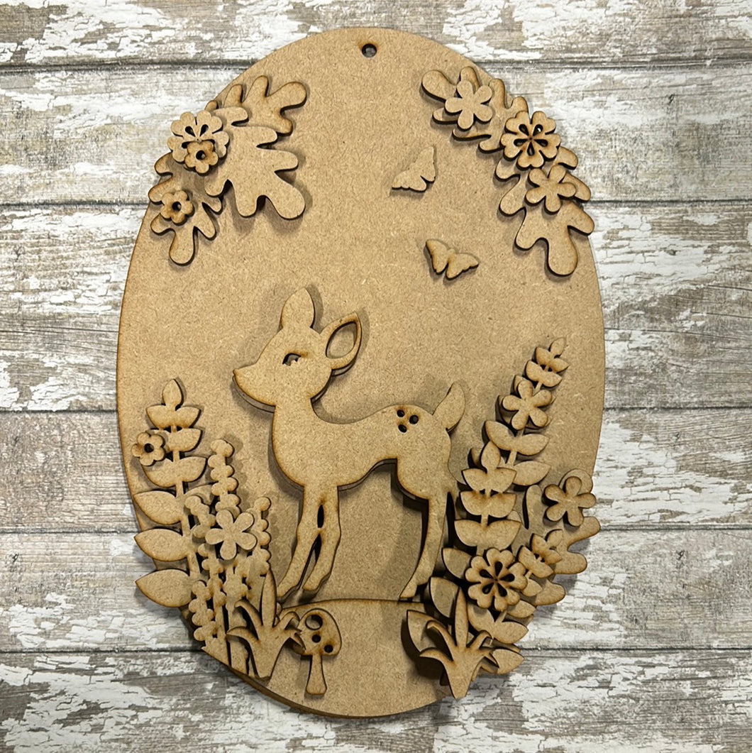 OL4470  MDF Large Layered Deer Scene plaque - Olifantjie - Wooden - MDF - Lasercut - Blank - Craft - Kit - Mixed Media - UK