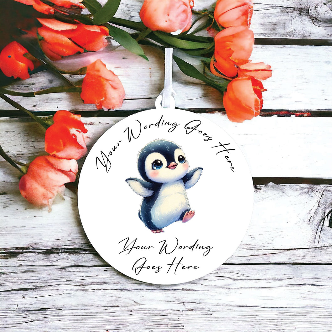 UV863 - Acrylic and UVDTF Personalised Round Hanging  - Penguin 8 - Olifantjie - Wooden - MDF - Lasercut - Blank - Craft - Kit - Mixed Media - UK