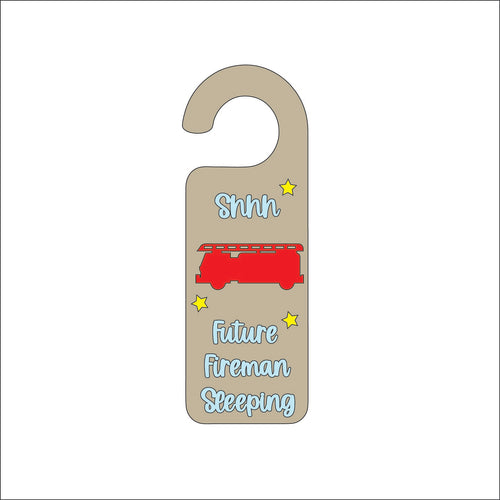 DH043 - Door Hanger - Shhh Future Fireman Sleeping - Olifantjie - Wooden - MDF - Lasercut - Blank - Craft - Kit - Mixed Media - UK