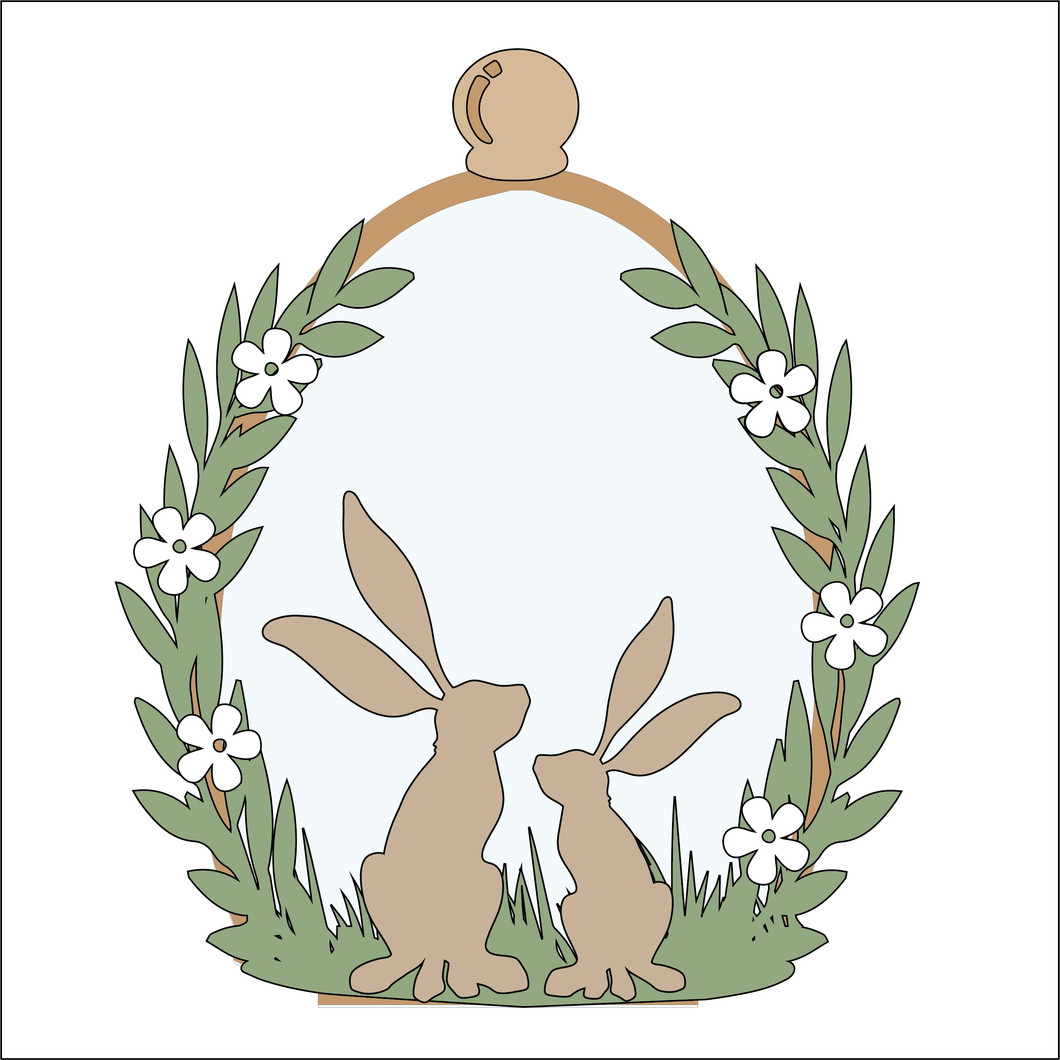 OL4926 - MDF Cloche - Double Hare Flowers - Freestanding or Hanging/no holes - Acrylic white, or clear or MDF Cloche - Olifantjie - Wooden - MDF - Lasercut - Blank - Craft - Kit - Mixed Media - UK