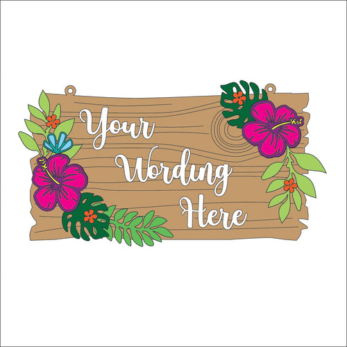 OL5092 - MDF Personalised Driftwood layered Plaque Tropical Flowers - Olifantjie - Wooden - MDF - Lasercut - Blank - Craft - Kit - Mixed Media - UK