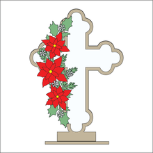 OL4639 - MDF and Acrylic Cross - Freestanding or Hanging/no holes - Acrylic white, or clear or MDF Cross - Poinsettia - Olifantjie - Wooden - MDF - Lasercut - Blank - Craft - Kit - Mixed Media - UK