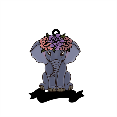 OL5941 - MDF Doodle Floral Animal / Character Optional Hanging & Banner  Bauble - Elephant