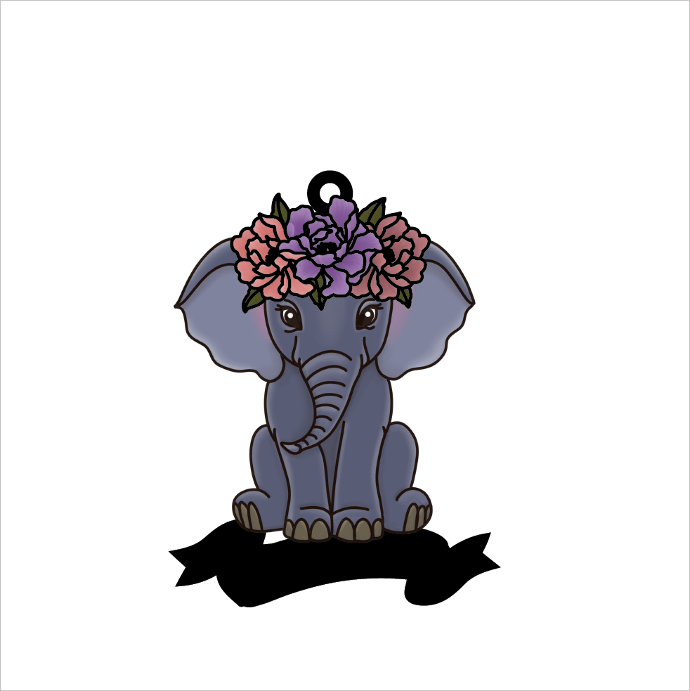 OL5941 - MDF Doodle Floral Animal / Character Optional Hanging & Banner Bauble - Elephant - Olifantjie - Wooden - MDF - Lasercut - Blank - Craft - Kit - Mixed Media - UK