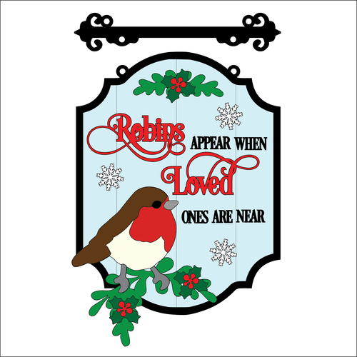 OL5371 - MDF Farmhouse Christmas Hanging Sign Layered Plaque - Robins Appear Christmas Style - Olifantjie - Wooden - MDF - Lasercut - Blank - Craft - Kit - Mixed Media - UK