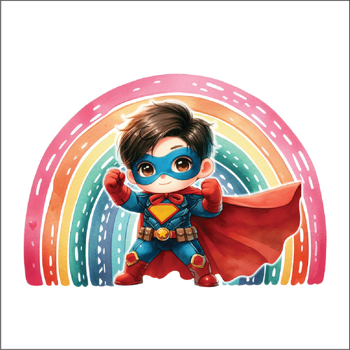 UV045 - UVDTF - Decal only Dress up child superhero rainbow - Olifantjie - Wooden - MDF - Lasercut - Blank - Craft - Kit - Mixed Media - UK