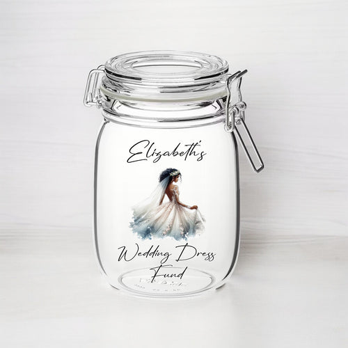 UV265 - Personalised Fund Jar UVDTF Decal - Wedding Dress Fund style 1 - Olifantjie - Wooden - MDF - Lasercut - Blank - Craft - Kit - Mixed Media - UK