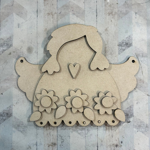 NO652 - MDF 2 Size Flower Angel Hanging - Olifantjie - Wooden - MDF - Lasercut - Blank - Craft - Kit - Mixed Media - UK