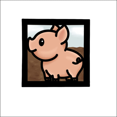 OL4786 - MDF Ladder Insert Tile - Doodle Farm Animal - Pig - Olifantjie - Wooden - MDF - Lasercut - Blank - Craft - Kit - Mixed Media - UK