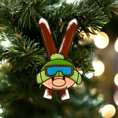OL3674 - MDF Doodle Christmas Hanging - Naive Ski person 2 with or without banner - Olifantjie - Wooden - MDF - Lasercut - Blank - Craft - Kit - Mixed Media - UK