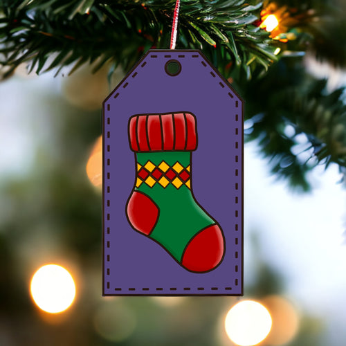 OL3640 - MDF Christmas Tag Hanging - Stocking - Olifantjie - Wooden - MDF - Lasercut - Blank - Craft - Kit - Mixed Media - UK