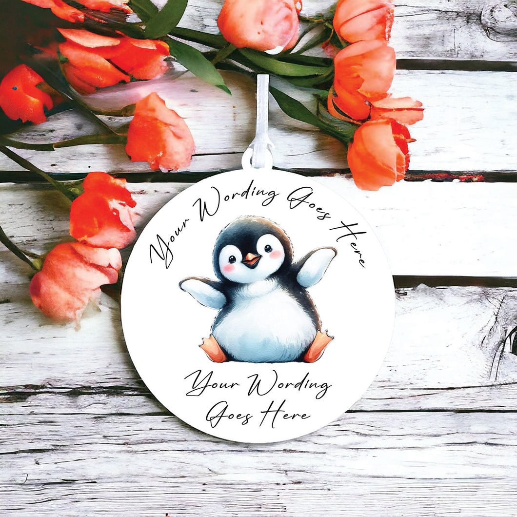 UV864 - Acrylic and UVDTF Personalised Round Hanging  - Penguin 9 - Olifantjie - Wooden - MDF - Lasercut - Blank - Craft - Kit - Mixed Media - UK