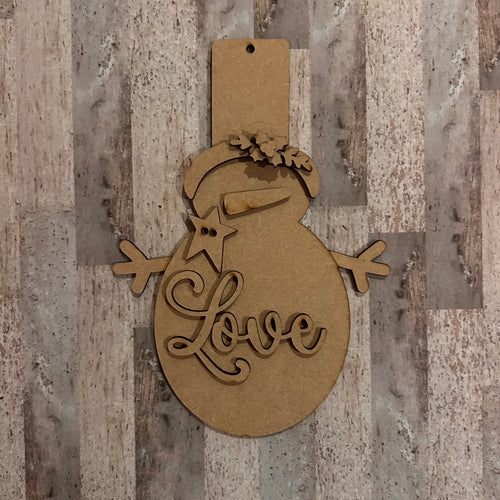 NO857 - MDF Love Snowman Christmas hanging decoration - 2 sizes - Olifantjie - Wooden - MDF - Lasercut - Blank - Craft - Kit - Mixed Media - UK
