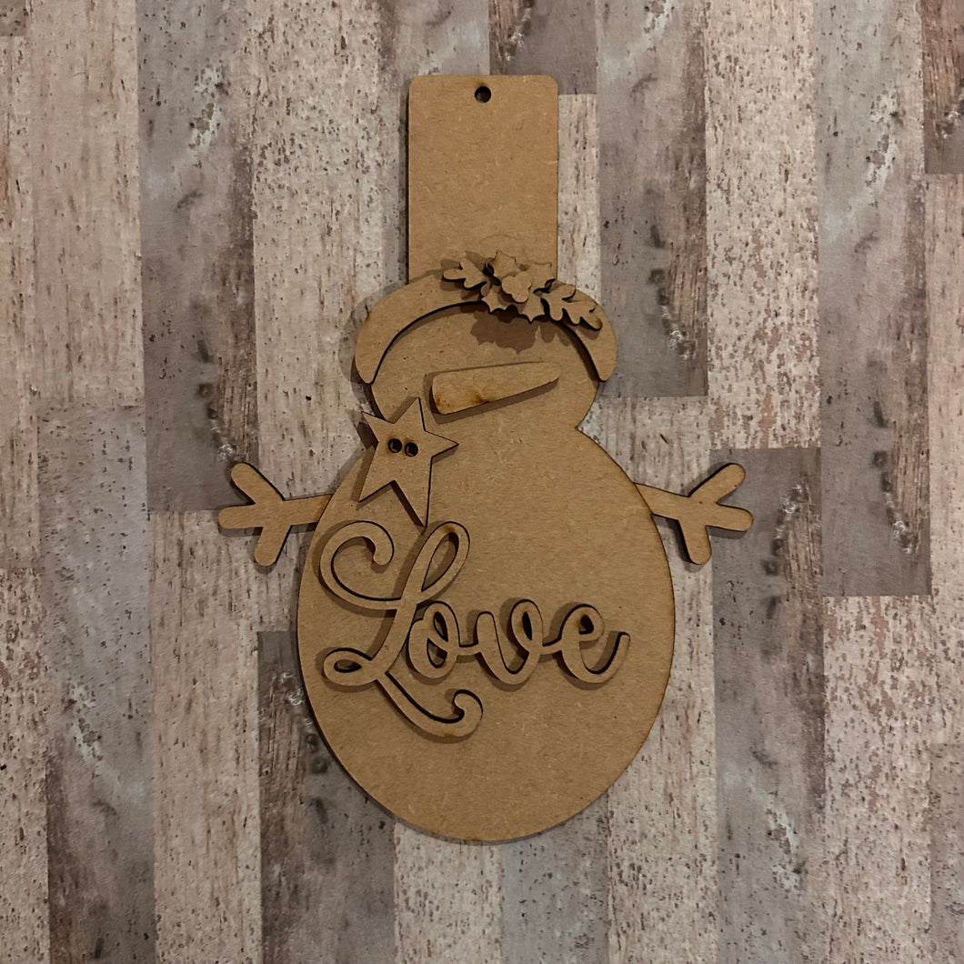 NO857 - MDF Love Snowman Christmas hanging decoration - 2 sizes - Olifantjie - Wooden - MDF - Lasercut - Blank - Craft - Kit - Mixed Media - UK