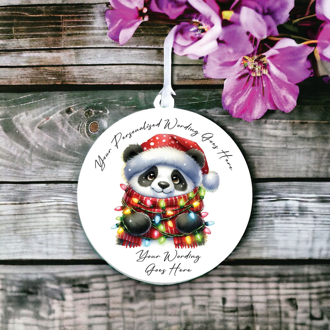 UV954 - Acrylic and UVDTF Personalised Round Hanging  - Christmas Animal Tangled Lights - Panda 3 - Olifantjie - Wooden - MDF - Lasercut - Blank - Craft - Kit - Mixed Media - UK