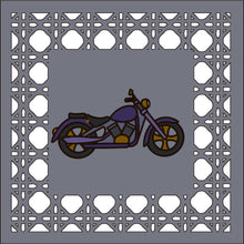 OL4379 - MDF Rattan effect square plaque with vehicle doodle - Motorbike 2 - Olifantjie - Wooden - MDF - Lasercut - Blank - Craft - Kit - Mixed Media - UK