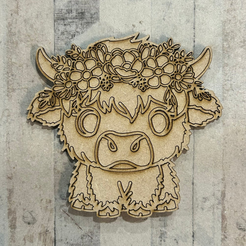 NO630 - MDF Magnet Size 8cm Floral Cow - Olifantjie - Wooden - MDF - Lasercut - Blank - Craft - Kit - Mixed Media - UK