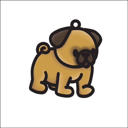 OL4987 - MDF Doodle Cute Dog Animal Hanging Pets  - Pug - Olifantjie - Wooden - MDF - Lasercut - Blank - Craft - Kit - Mixed Media - UK