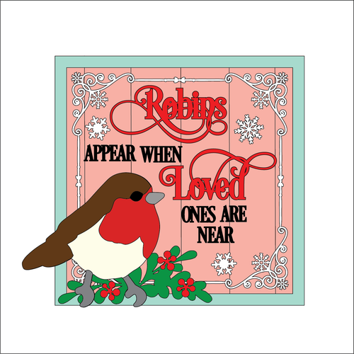 OL5369 - MDF Farmhouse Square layered Plaque - Robins Appear Winter Flowers - Olifantjie - Wooden - MDF - Lasercut - Blank - Craft - Kit - Mixed Media - UK