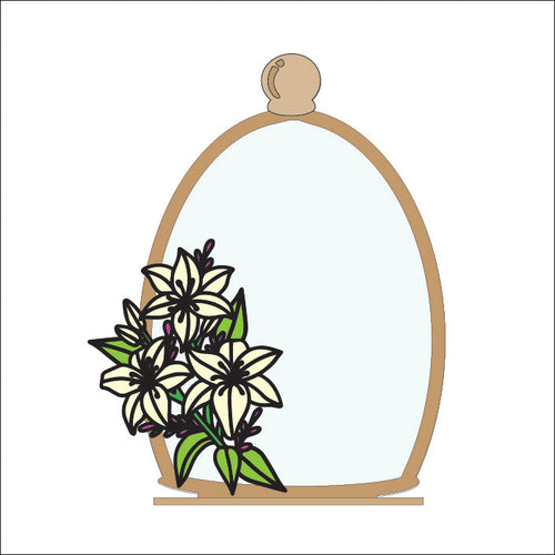 OL4747 - MDF Cloche - Freestanding or Hanging/no holes - Acrylic white, or clear or MDF Cloche - Lillies - Olifantjie - Wooden - MDF - Lasercut - Blank - Craft - Kit - Mixed Media - UK