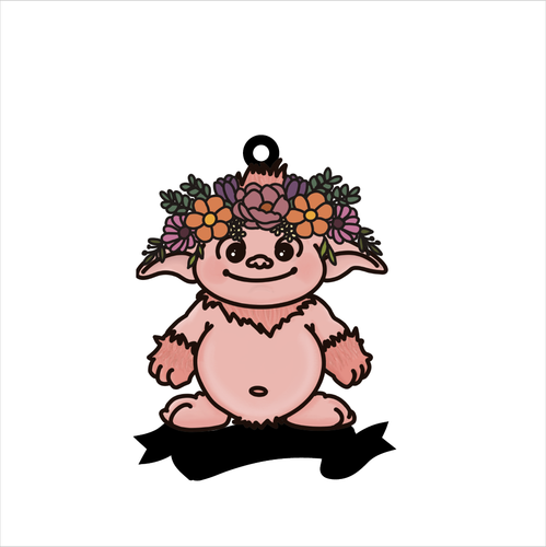 OL5942 - MDF Doodle Floral Animal / Character Optional Hanging & Banner  Bauble - Troll 1