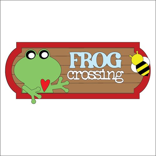 NO173- MDF Frog Crossing 25cm Street Sign - Olifantjie - Wooden - MDF - Lasercut - Blank - Craft - Kit - Mixed Media - UK