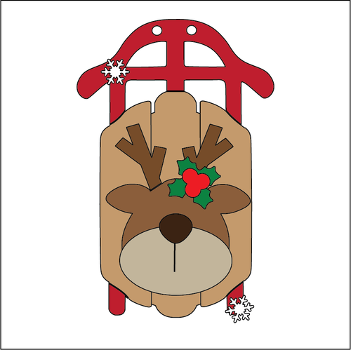 NO458 - MDF 2 Sizes Christmas  Hanging Bauble - Sled - Reindeer - Olifantjie - Wooden - MDF - Lasercut - Blank - Craft - Kit - Mixed Media - UK