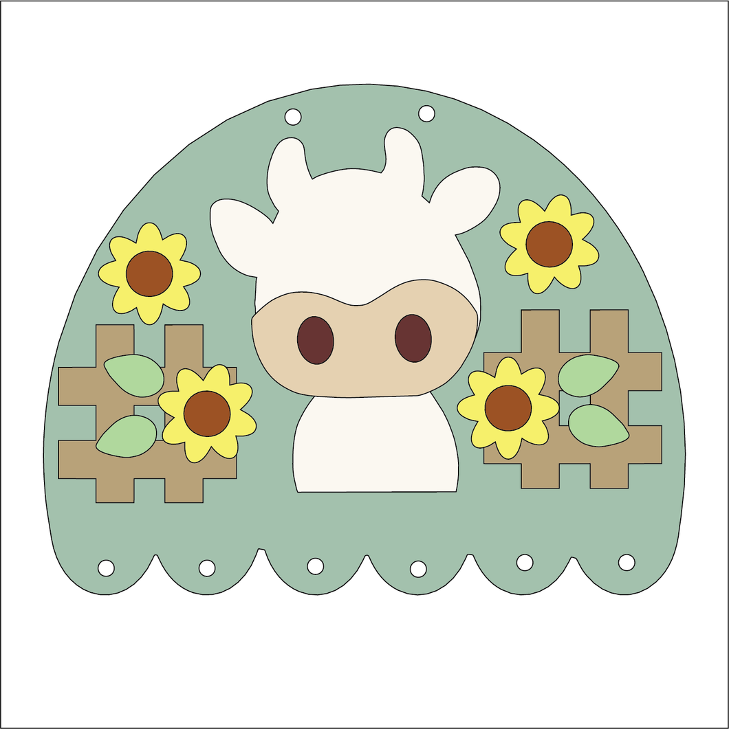 NO671 - MDF Large Cow Sunflower Macramé or Windchime Hanging Plaque Scene - Olifantjie - Wooden - MDF - Lasercut - Blank - Craft - Kit - Mixed Media - UK