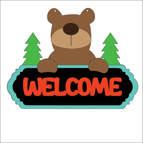 NO468 - Welcome Bear Hanging Street Sign - Olifantjie - Wooden - MDF - Lasercut - Blank - Craft - Kit - Mixed Media - UK