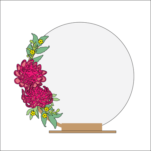OL4340 - MDF Floral Circle - Freestanding or Hanging/no holes - Acrylic white, or clear or MDF Circle - Chrysanthemum - Olifantjie - Wooden - MDF - Lasercut - Blank - Craft - Kit - Mixed Media - UK